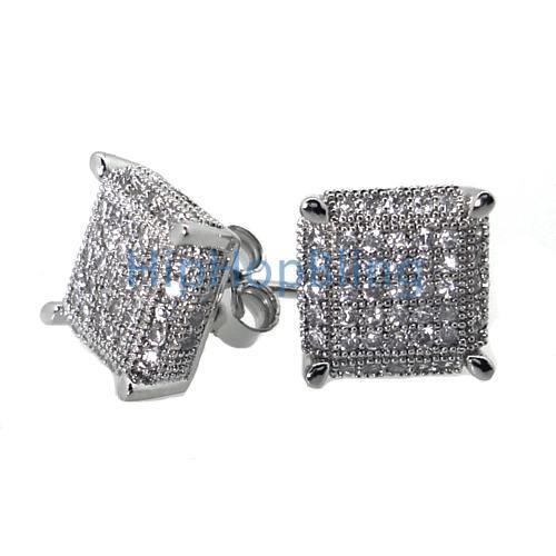 3D Cube Large .925 Silver CZ Micro Pave Bling Bling Earrings