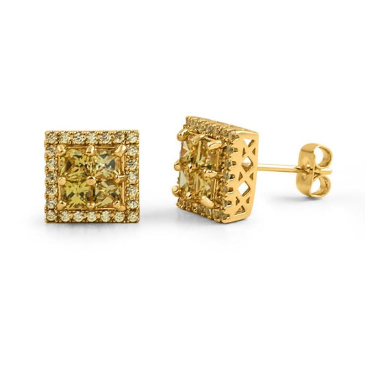 Princess Cut Square Cluster Lemonade CZ Hip Hop Earrings