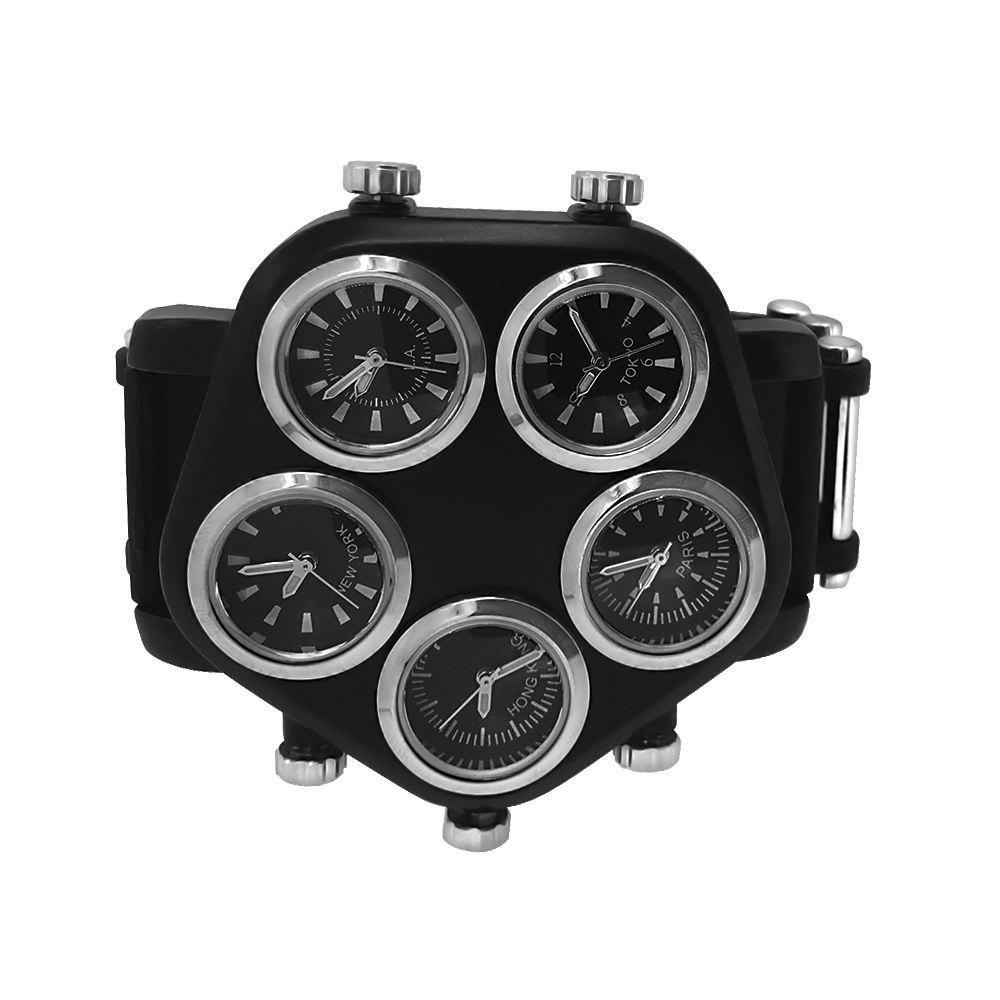 5 Timezone New Style Black Watch Silver Rings
