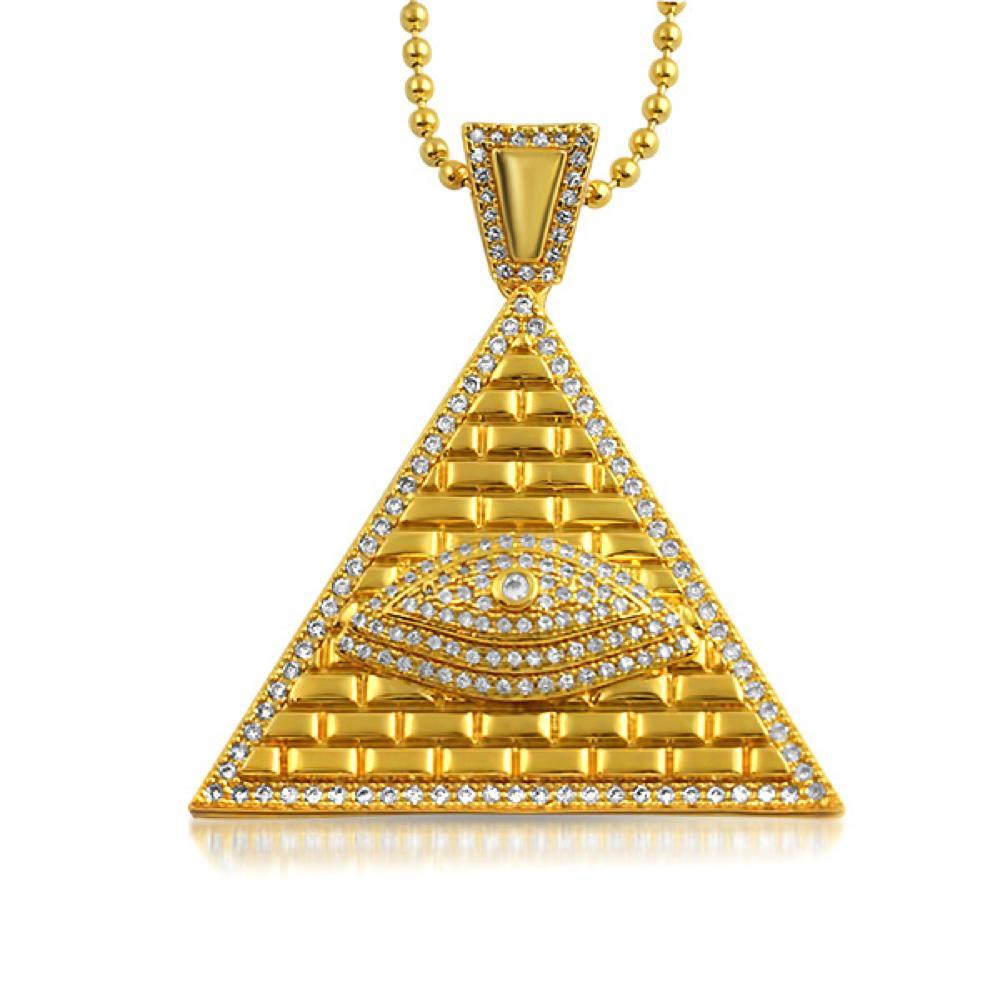 Eye of Providence Gold CZ Bling Pendant