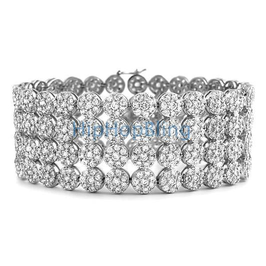 CZ 4 Row Cluster Rhodium Bling Bling Bracelet