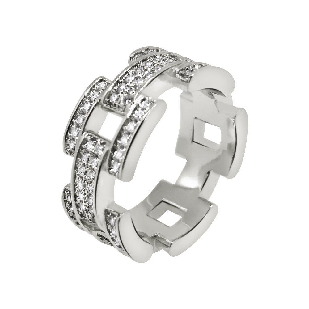 .925 Sterling Silver Prez Link Eternity Band CZ Bling Ring