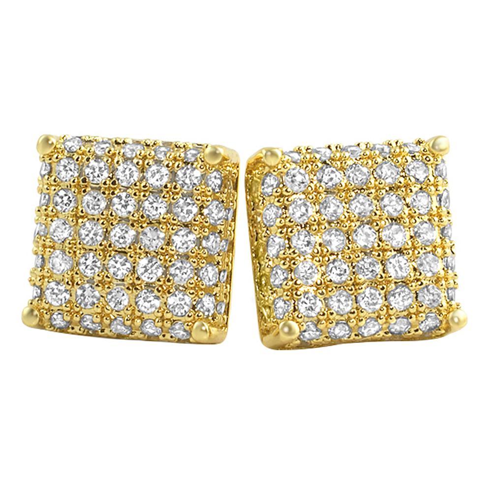 3D Square Gold CZ Bling Bling Earrings
