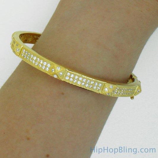Gold Pyramid 2 Row Bangle CZ .925 Silver