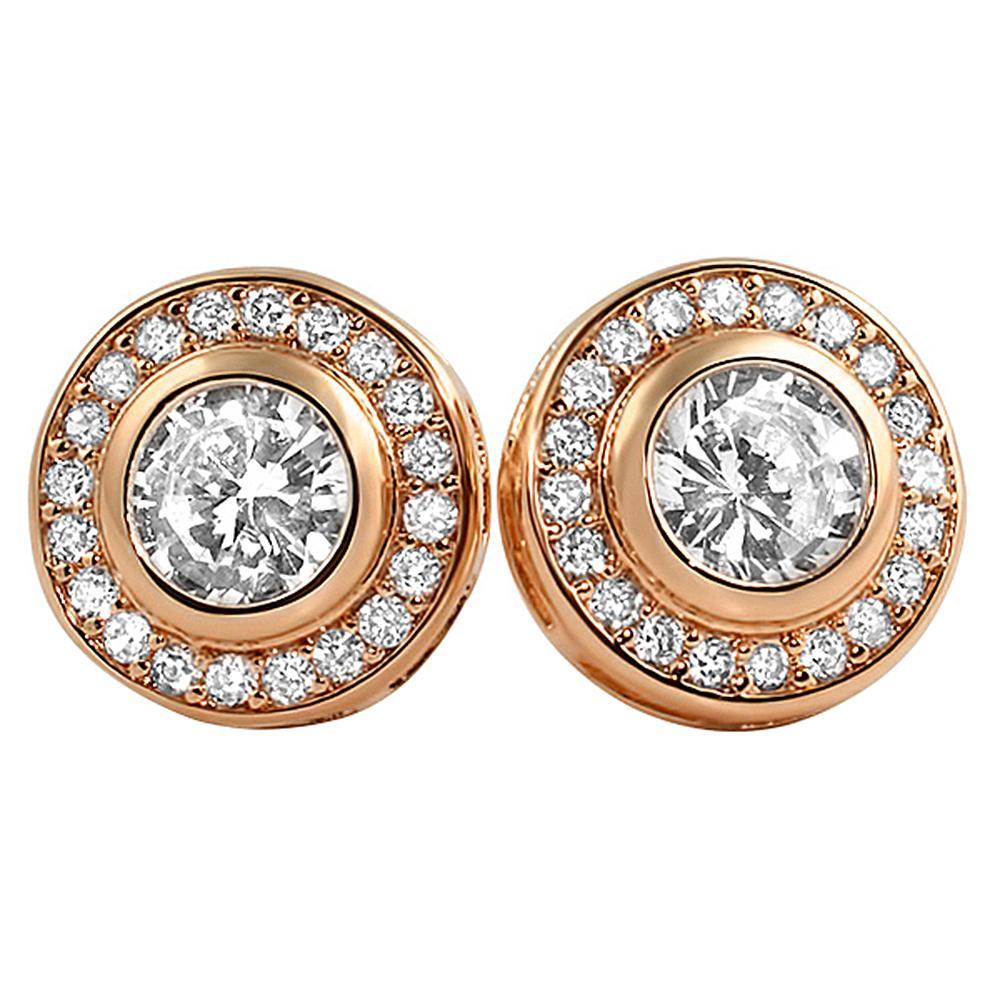 Rose Gold CZ Solitaire Circle Bling Bling Earrings