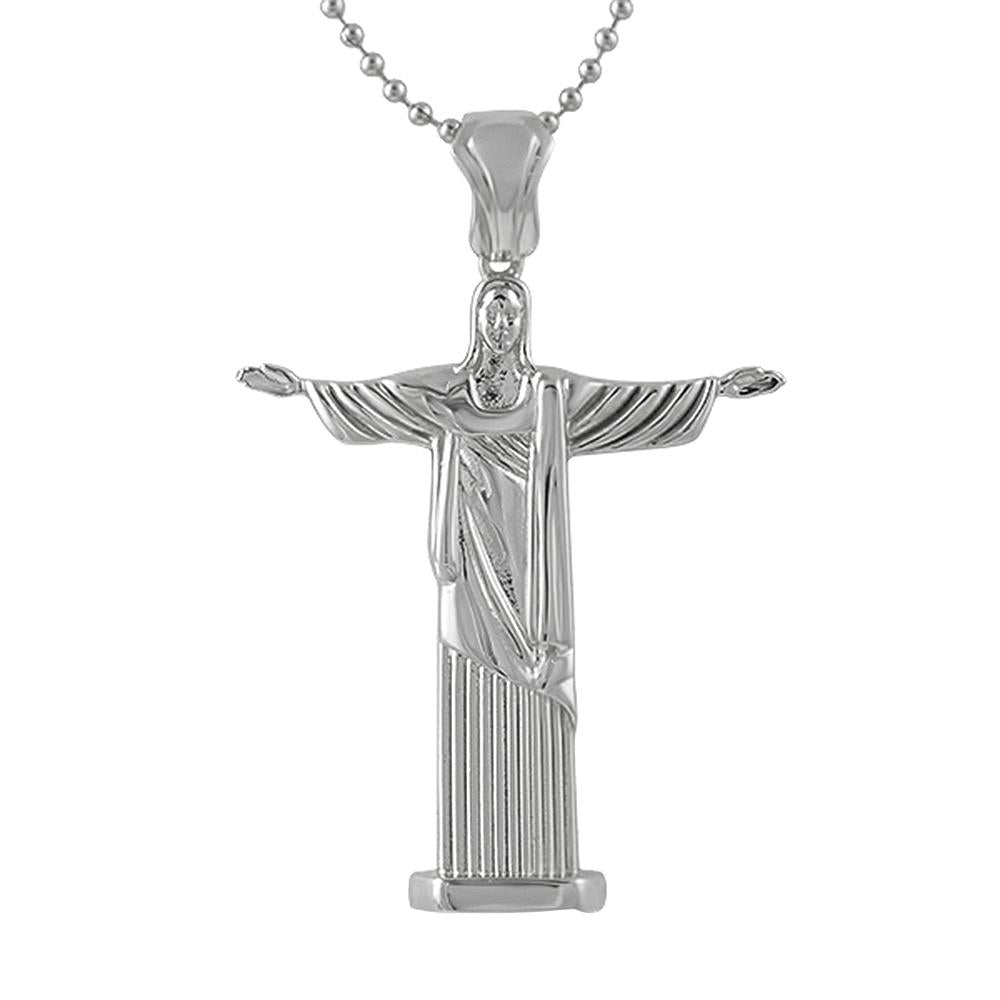 Christ the Redeemer Large Rhodium Pendant