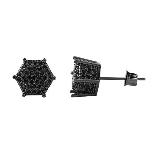 3D Pentagon Black CZ Hip Hop Earrings