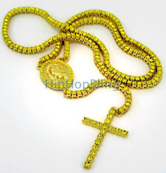 Lemonade 1 Row Bling Bling Rosary Necklace