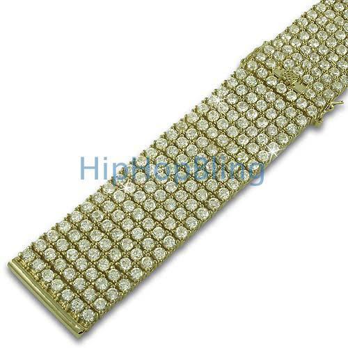 Custom CZ 7 Row Iced Out Gold Watch Band 24mm