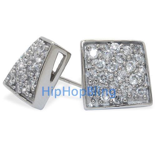 Twisted Box CZ Bling Micro Pave .925 Sterling Silver Earrings