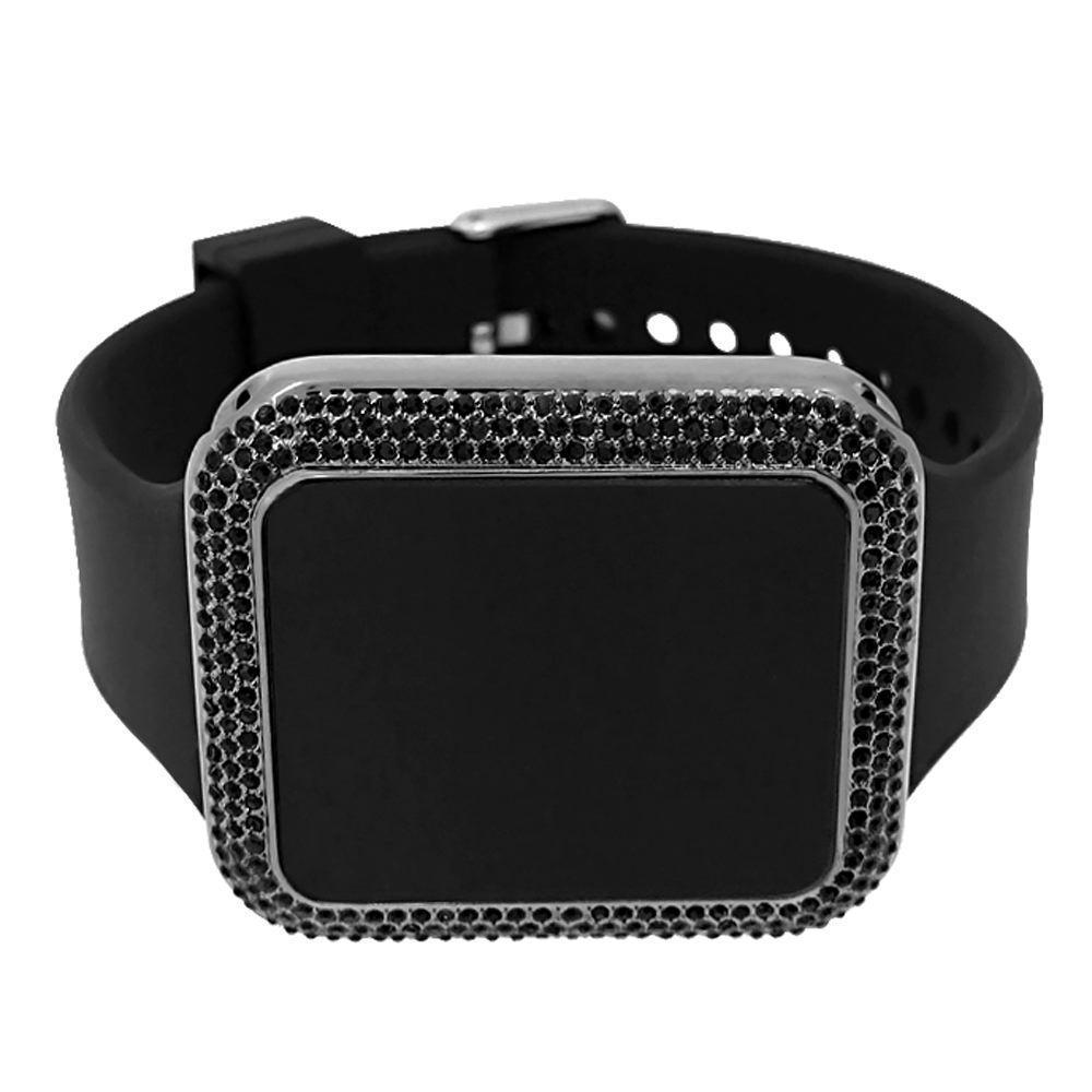 Bling Bling All Black Rectangle LED Touch Screen Watch