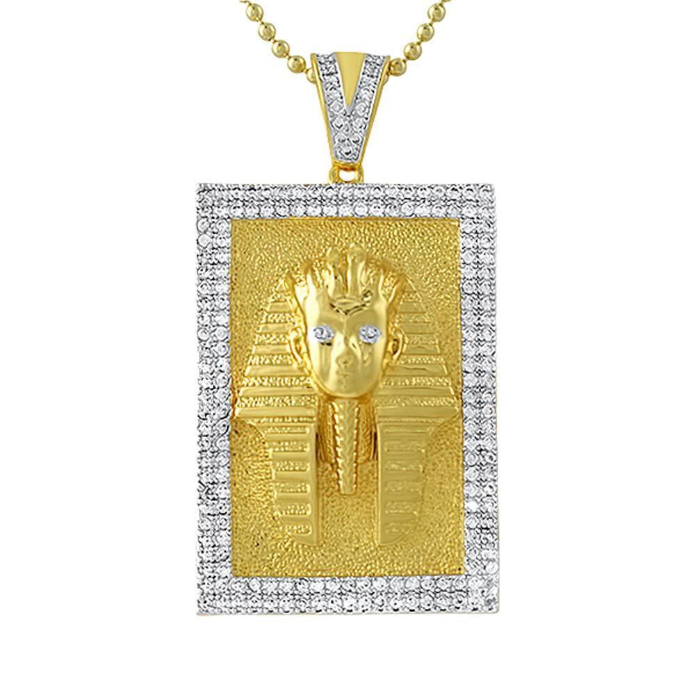 Egyptian Pharaoh Gold Block Iced Out Medallion