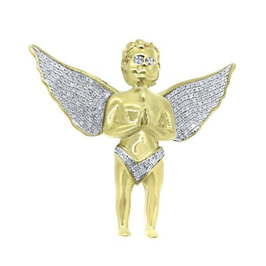 Gold 3D Cherub Angel .925 Silver Pendant .52cttw Diamonds