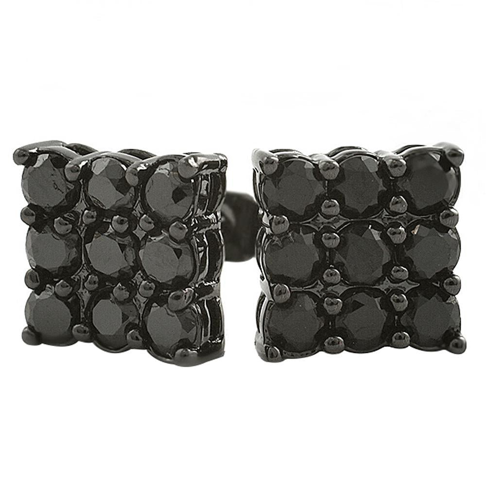 9 Stone Box Black CZ Bling Bling Earrings