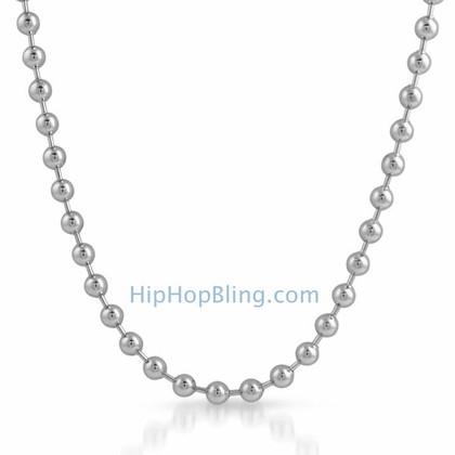 6mm Rhodium Plated Bead Dog Tag Ball Necklace
