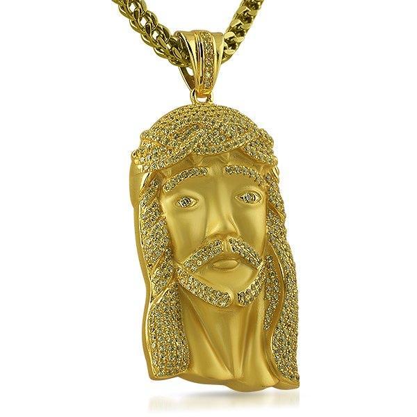 Canary Stones on Gold .925 Silver Jesus Piece