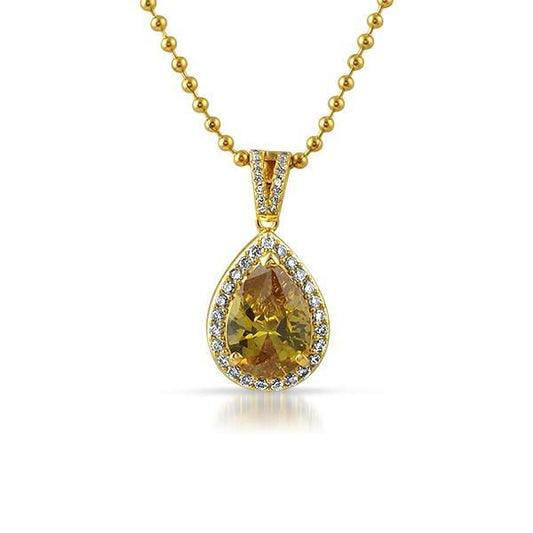 Yellow Pear Gem Gold .925 Silver Bling Pendant