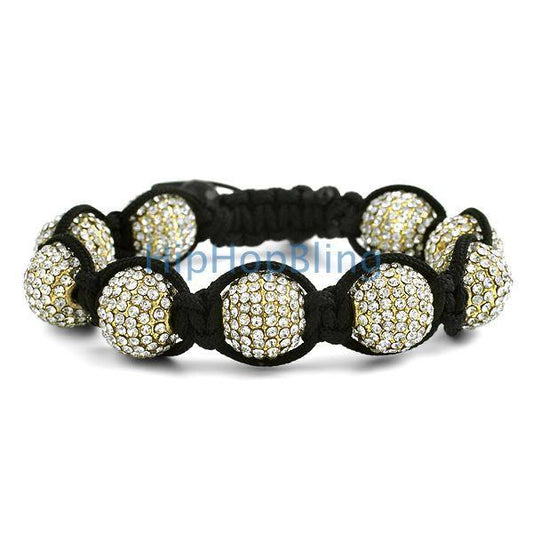 XL 14mm 9 Disco Ball Gold Bling Bling Bracelet