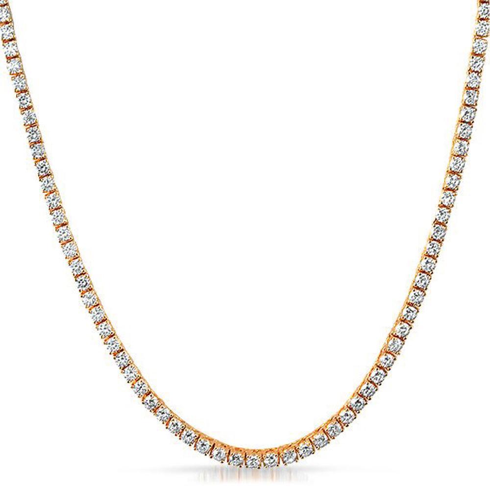 .925 Silver 4MM CZ Bling Tennis Chain Rose Gold