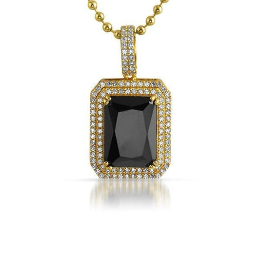 .925 Silver Double Bling Pendant Black Gem