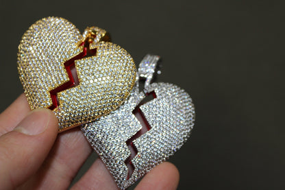 .925 Silver Heart Breaker Gold CZ Bling Bling Pendant