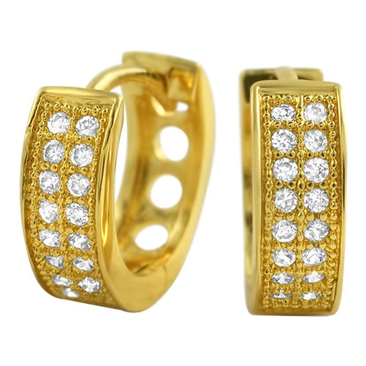 CZ Double Row Gold Hoop Micro Pave Earrings