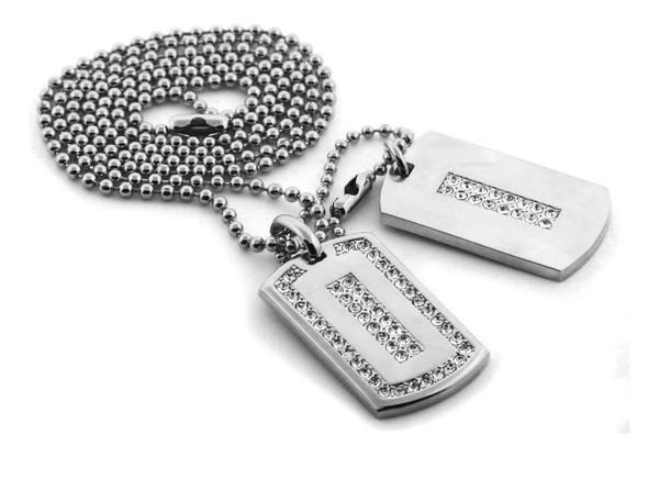 Rhodium Ice Outline Double Dog tag Set
