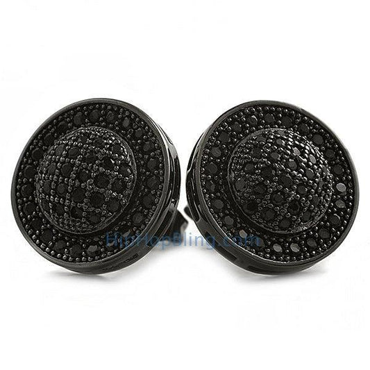 Domed M CZ Black Micro Pave Bling Earrings