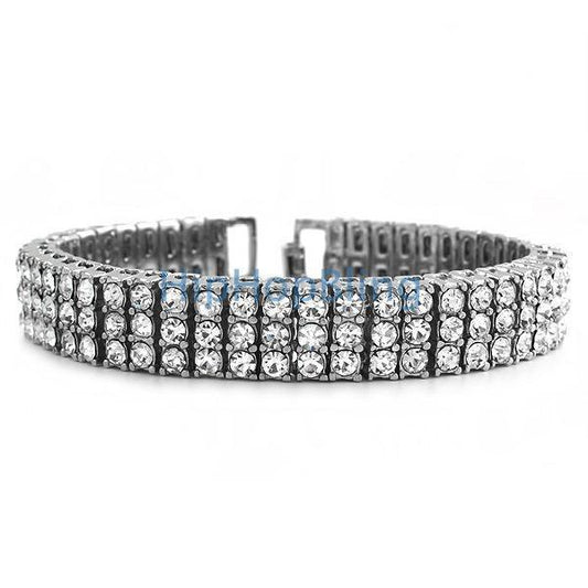 3 Row Bling Bling Bracelet Platinum Tone