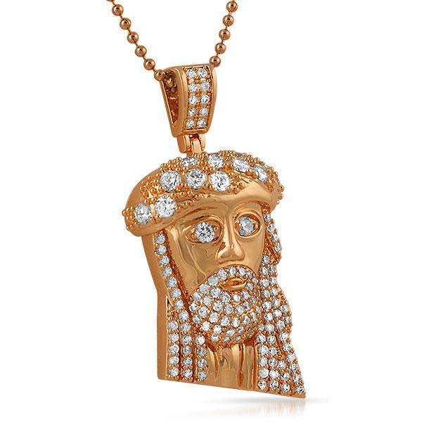 Mini Jesus Pendant Big Ice Crown Rose Gold