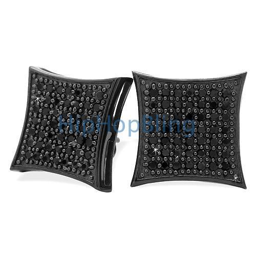 All Black XL Kite CZ .925 Silver Micro Pave Bling Bling Earrings