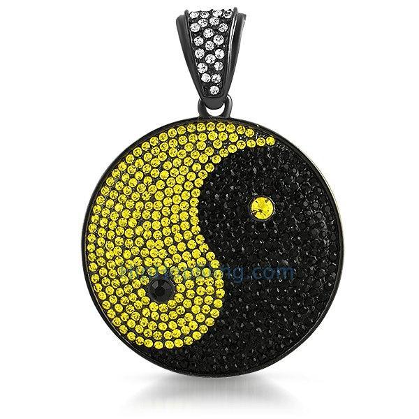 Yin Yang Yellow & Black Bling Pendant Black Taoist