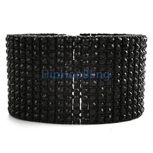 12 Row Iced Out Bracelet Black on Black 600+ Stones