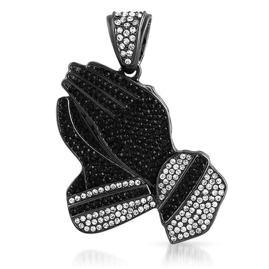 Praying Hands Black  White on Black Pendant