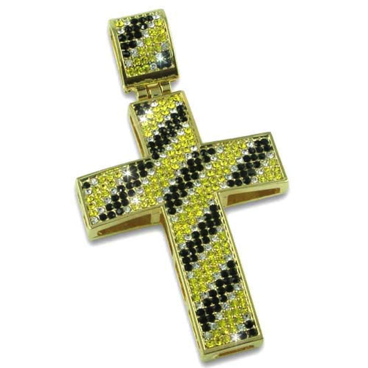 Diagonal Black White  Canary Gold Cross