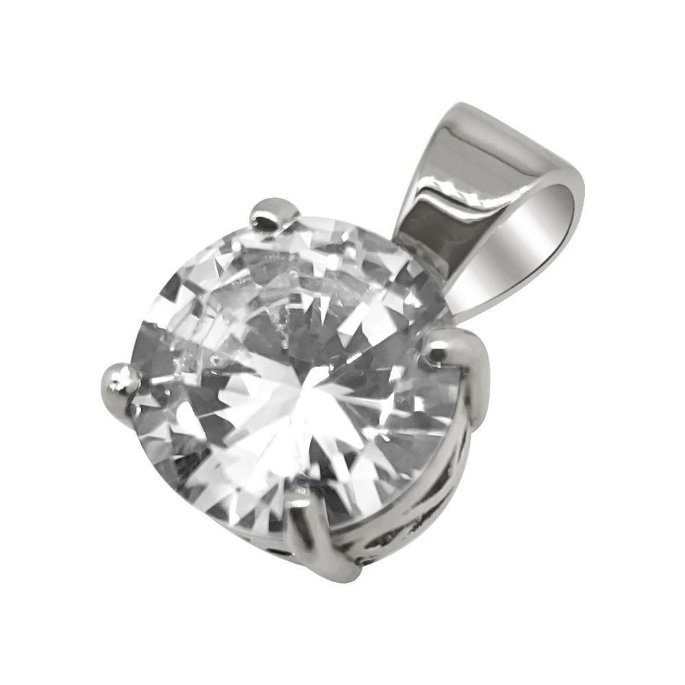 .925 Silver 25MM CZ Solitaire Rhodium Bling Bling Pendant (Free 36 Inch Bead Chain)