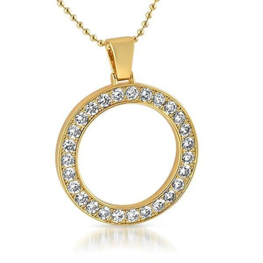 .925 Silver Circle 41MM Bezel CZ Bling Bling Gold Pendant