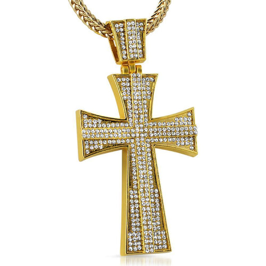 Fan Gold Bling Bling Cross Pendant