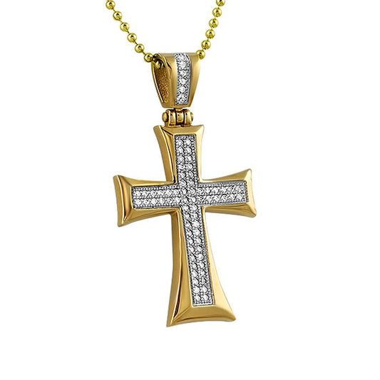 Gold Stainless Steel Kite Bling Bling CZ Cross