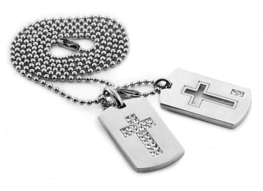 Cross Rhodium Double Dog Tag Set