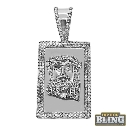 Jesus Piece Block .925 Silver Pendant .54cttw Diamonds