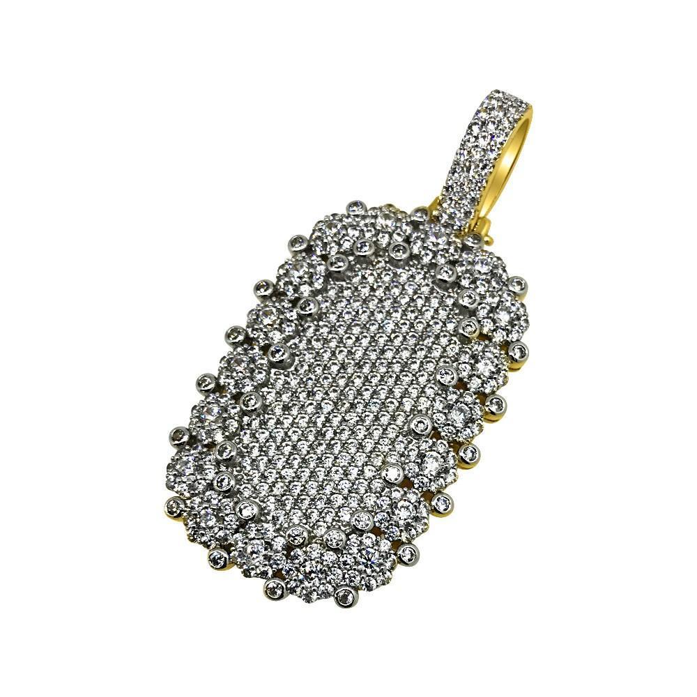 .925 Silver Ice Burst CZ Bling Bling Gold Dog Tag