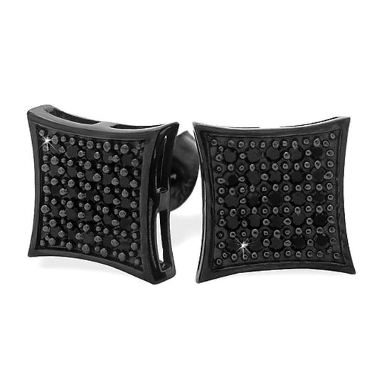 All Black Medium Kite Silver CZ Micro Pave Iced Out Earrings