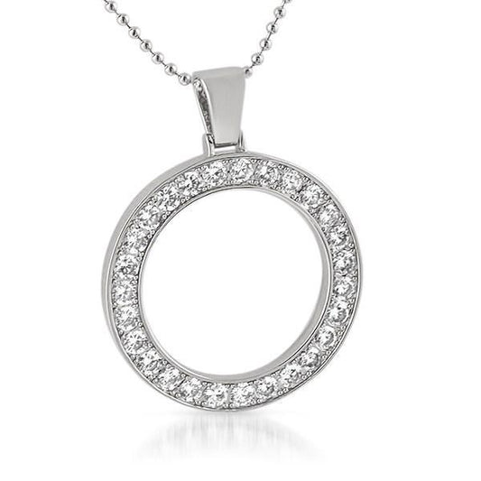 .925 Silver Circle 41MM Bezel CZ Bling Bling Rhodium Pendant