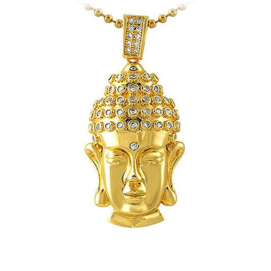 Clean Buddha Head CZ Gold Hip Hop Pendant