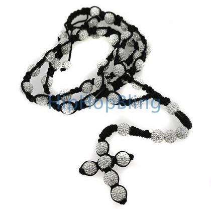 Bling Bling High End White Disco Ball Rosary Necklace