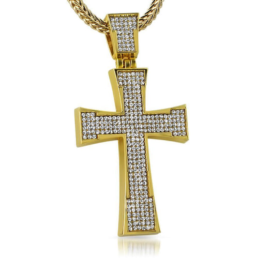 Gold Jagged Ice Bling Bling Cross