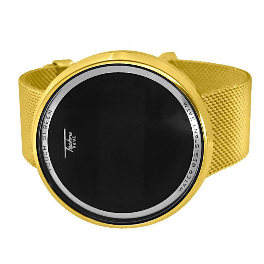 Mesh Band Gold Round Digital Touch Screen Watch