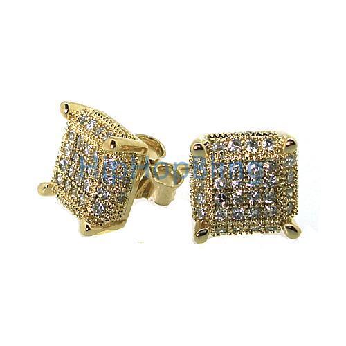 3D Cube Medium Gold .925 Silver Micro Pave Earrings