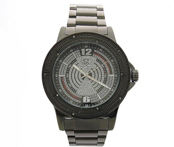 Super Techno Diamond Watch .10ct All Black ice Dial